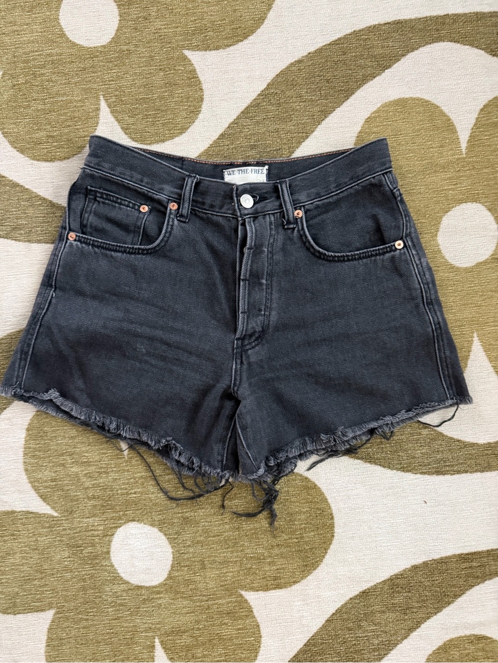 We The Free Black High-Rise Frayed Hem Jean Shorts
